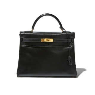 画像：HERMÈS ケリー28 ボックスカーフ ブラック Ⓩ刻印